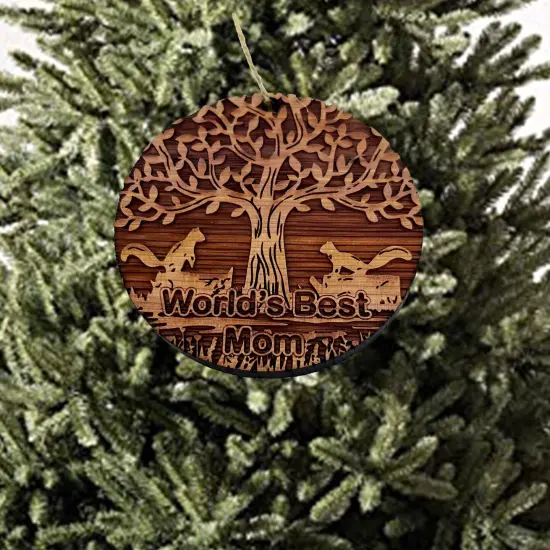 World's Best Mom Two Squirrels and Tree of Life - Cedar Ornament {2}