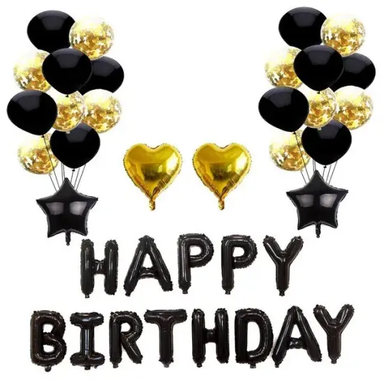 Hot Happy Birthday Decoration Multiple Color Banner Balloons Set Party Supplies Black {1}