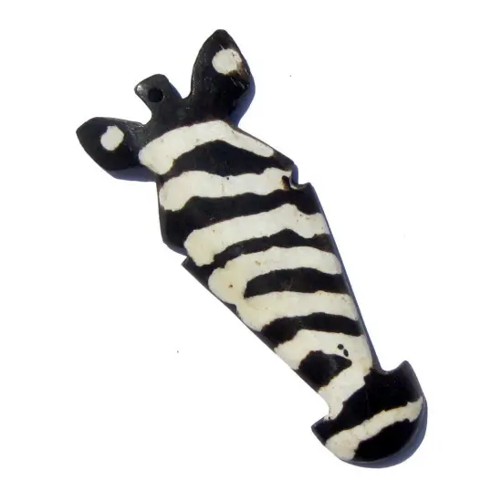 The Bead Chest Zebra Head Batik Bone Pendant 60-75mm Kenya African Black and White Handmade {1}