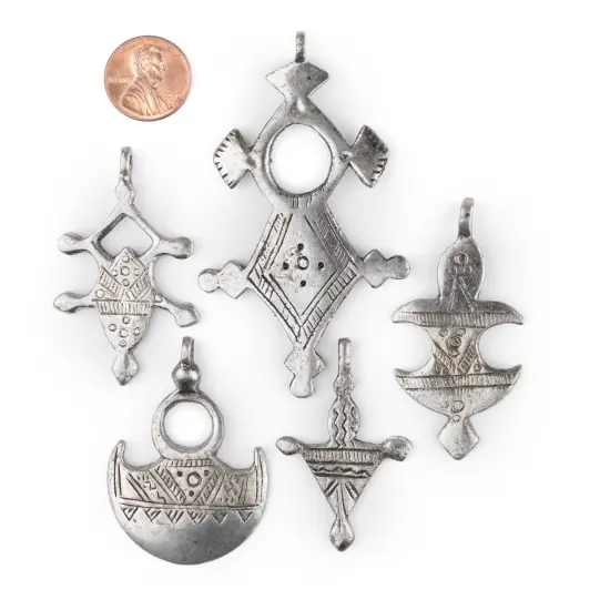 The Bead Chest 5 Pack: Saharan Silver Tuareg Pendants: North African Tribal Berber Moroccan Sahara Pendant for Jewelry {2}