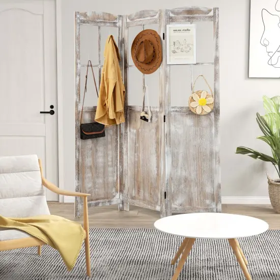 Costway 6FT Retro 3-Panel Room Divider Folding Privacy Screen Freestanding Wall Divider {4}