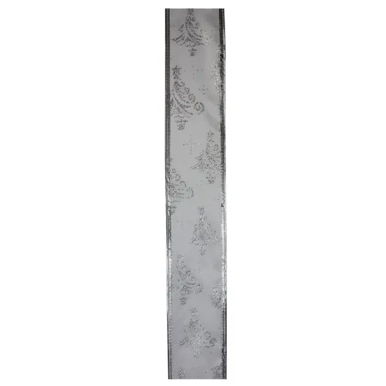 Northlight Pack of 12 Silver Glittering Trees Powder Blue Wired Christmas Craft Ribbon 2.5" x 120 Yards {3}