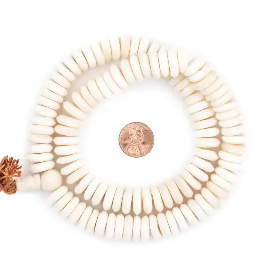 The Bead Chest White Disk Bone Mala Beads 14mm Nepal Large Hole 22 Inch Strand {2}