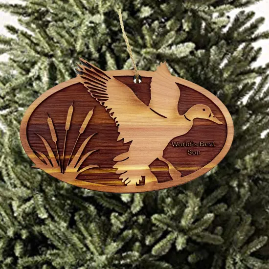 Flying Duck Worlds Best Son - Cedar Ornament {2}