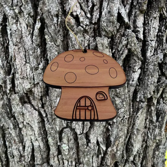 Mushroom House - Cedar Ornament {2}