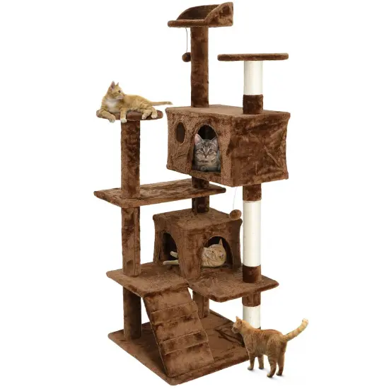53" Cat Tree Activity Tower Pet Furniture Sisal-Covered Scratch Post Home Brown {3}