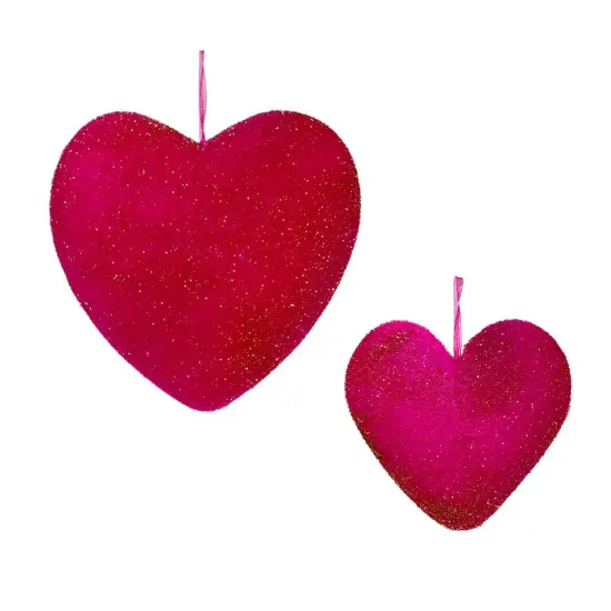 Flocked Heart Electric Pink - Set of 2 {1}