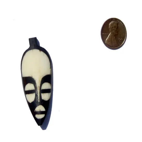 The Bead Chest Traditional Mask Batik Bone Pendant 23mm Kenya African Black and White Handmade {2}