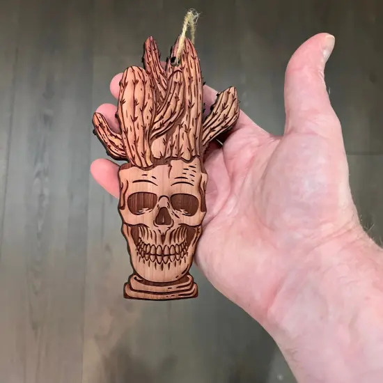 Skull and Cactus - Cedar Ornament {4}