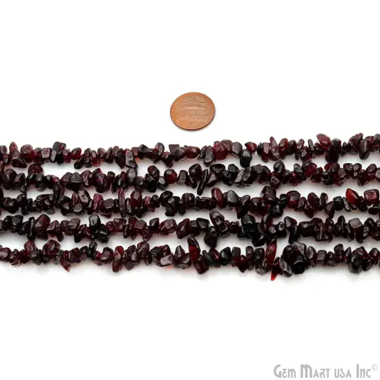 Garnet Chip Beads, 34 Inch, Natural Chip Strands, Drilled Strung Nugget Beads, 7-10mm, Polished, GemMartUSA (CHGT-70004) {2}