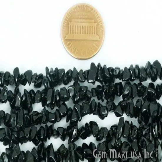 Black Spinel Chip Beads, 34 Inch, Natural Chip Strands, Drilled Strung Nugget Beads, 3-7mm, Polished, GemMartUSA (CHSB-70001) {3}
