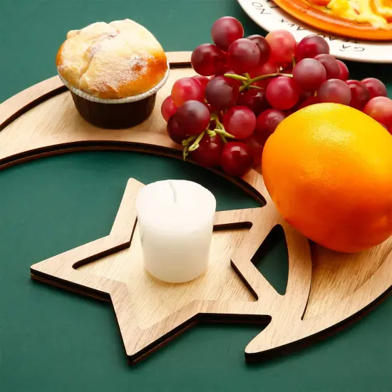 2 Sets Ramadan Wood Tray Moon Wooden Star Tableware Eid Mubarak Party Serving Tableware for Breakfast Dinner Dessert Pastry Display Holder Decoration Ornament {5}