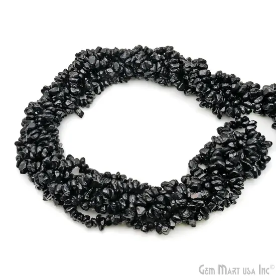 Black Spinel Chip Beads, 34 Inch, Natural Chip Strands, Drilled Strung Nugget Beads, 7-10mm, Polished, GemMartUSA (CHSB-70004) {5}