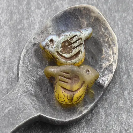 *6* 11x22mm Bronze Washed Yellow Topaz AB Crystal Bird Beads {3}