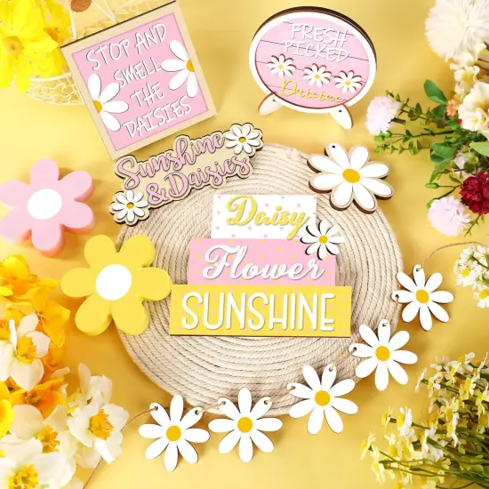 12 Pieces Valentine's Day Tiered Tray Decor Set Valentines Heart Wood Sign Gnome Truck Rustic Farmhouse Tray Signs Table Decor for Romantic Valentine's Day Home Kitchen(Daisy, 12 Pcs) {4}