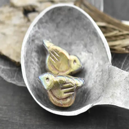 *6* 11x22mm Gold Washed Matte Crystal AB Bird Beads {2}