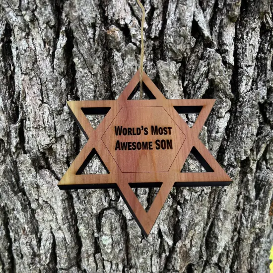Worlds most awesome Son Star of David - Cedar Ornament {2}