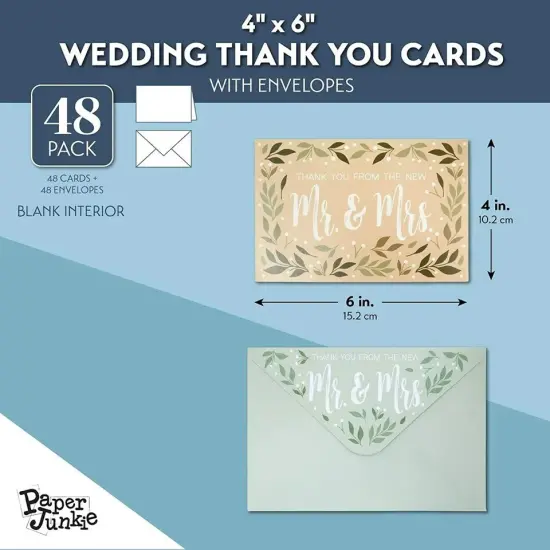 48 Pack New Mr and Mrs Wedding Thank You Cards with Decorative Envelopes, 4x6 In {3}
