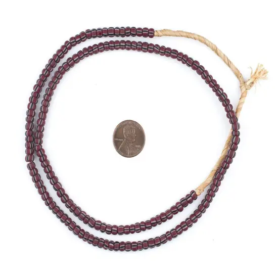 The Bead Chest Matted Brown Chevron Beads 4x5mm Ghana African Cylinder Glass Large Hole 25 Inch Strand Handmade {2}