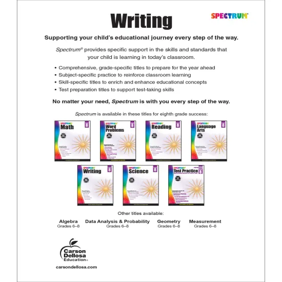Spectrum Grade 8 Writing Workbook, Learn to Write a Story, to Inform, an Argument, Handwriting Practice for Kids 13-14, Classroom or Homeschool Curriculum {2}