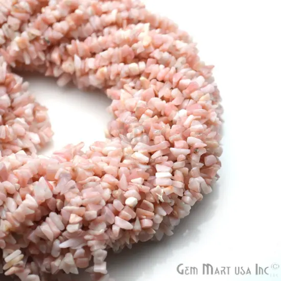 Pink Opal Chip Beads, 34 Inch, Natural Chip Strands, Drilled Strung Nugget Beads, 3-7mm, Polished, GemMartUSA (CHPO-70001) {3}