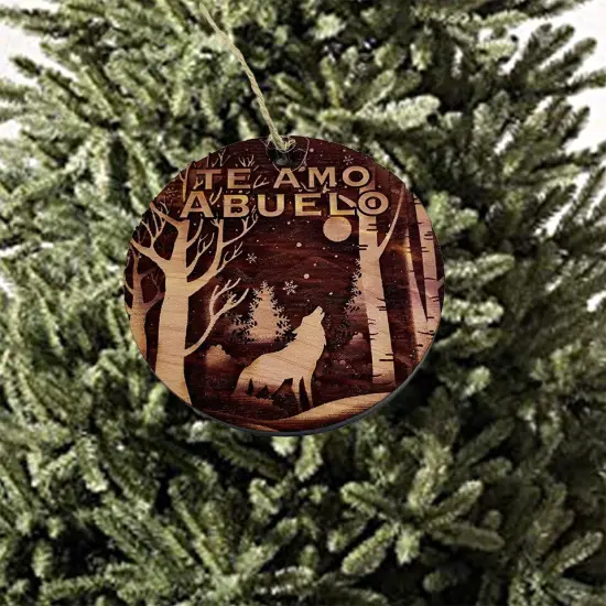 Te Amo Abuelo Winter wolf - cedar ornament {2}