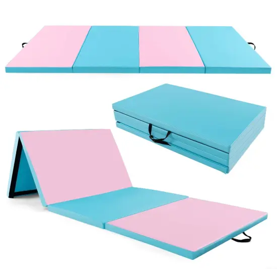 Costway 10' x 4' x 2" 4-Panel Folding Exercise Mat with Carrying Handles for Gym Yoga Black/Blue/Navy/Colorful/Pink&Blue/Pink/Light Pink/Navy {10}