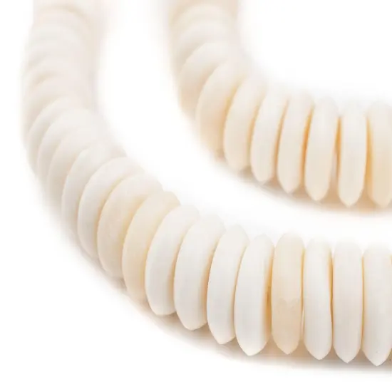 The Bead Chest White Disk Bone Mala Beads 14mm Nepal Large Hole 22 Inch Strand {1}