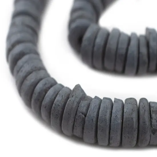 The Bead Chest Dark Grey Ashanti Glass Disk Beads (14mm) {1}
