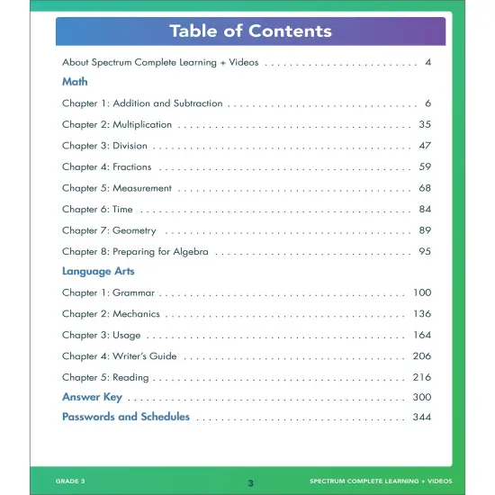 Spectrum Complete Learning + Videos 3rd Grade Workbooks, Language Arts, Reading Comprehension, Writing, and Math Book for Kids Ages 8-9 With Video Tutorials {3}