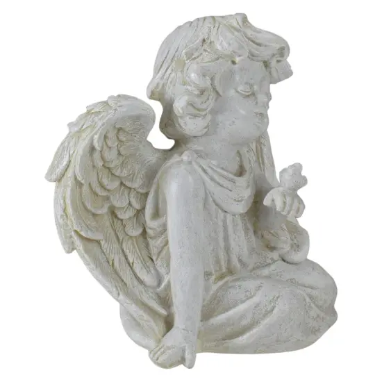 Northlight 6" Ivory Sitting Angel with Bird Outdoor Garden Statue {4}