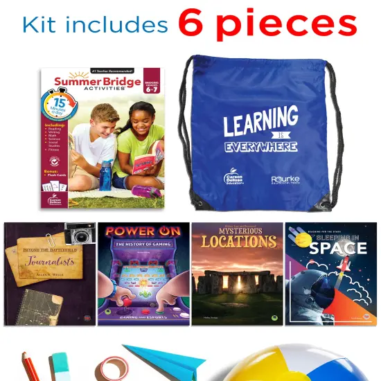 Summer Bridge Activities 6-7 Bundle, Ages 11-12, Math, Reading Comprehension, Writing, Science Summer Learning 7th Grade Workbooks All Subjects With Flash Cards, Children's Books, Drawstring Bag {2}