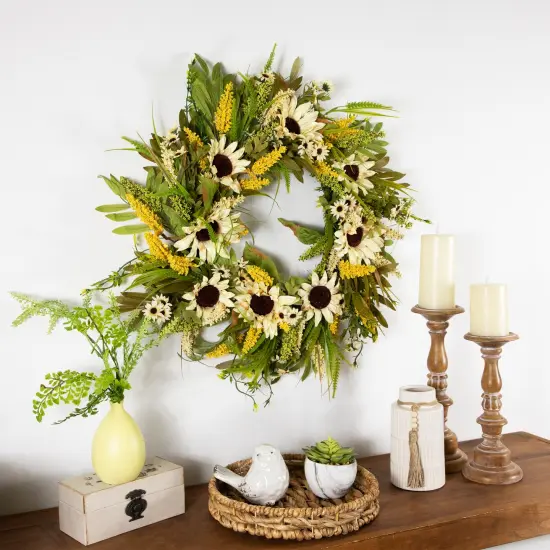 Northlight 24" Beige Sunflowers Artificial Fall Harvest Wreath {4}