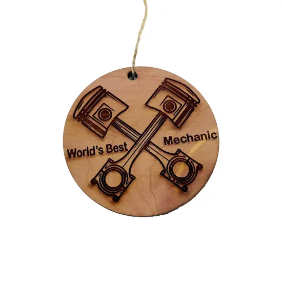 World's Best Mechanic with Piston - Cedar Ornament {1}