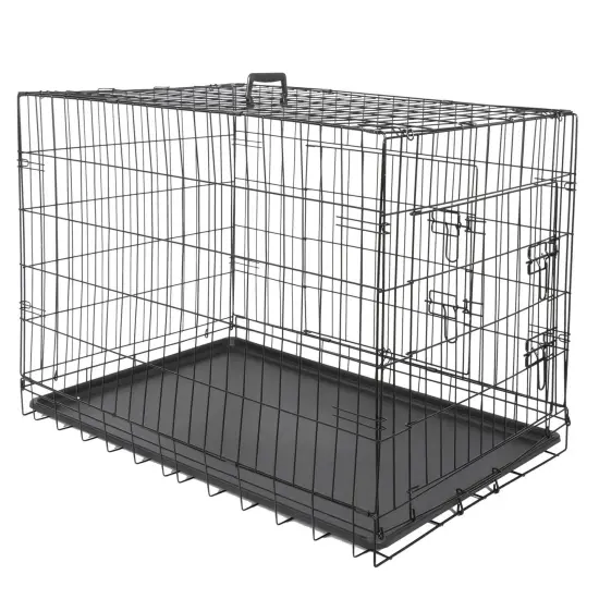 36" High Quality Dog Crate Kennel Folding Pet Cage 2 Door With Tray Dog House {1}