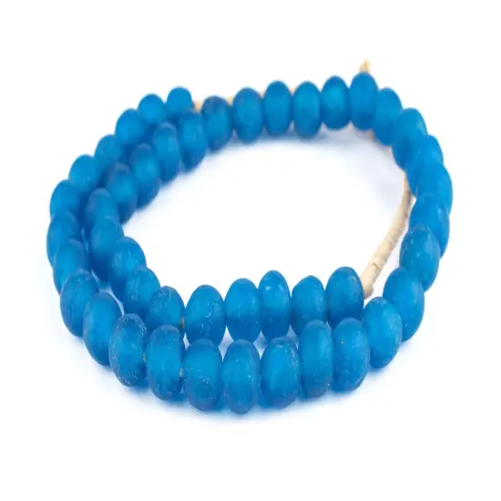 The Bead Chest African Recycled Glass Beads &ndash; Handmade in Ghana &ndash; Light Azul 14mm Strand for Jewelry Making, Crafts, and Home Decor I Approximately 45 Beads {3}