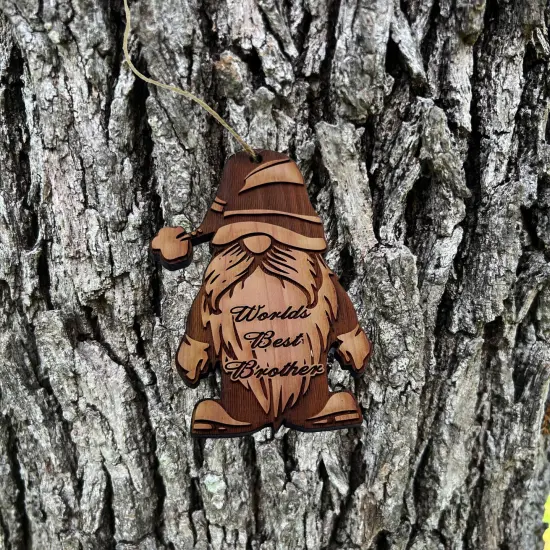 Christmas bearded gnome Worlds Best Brother - Cedar Ornament {3}