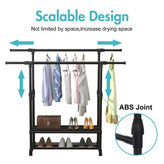 Heavy Duty Clothing Garment Rack Rolling Clothes Organizer Double Rails Hanging {3}
