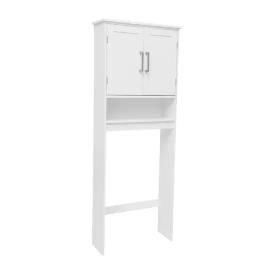 Merrick Lane Vigo Over the Toilet Bathroom Organizer with Shelves and Magnetic Closure Doors White {1}