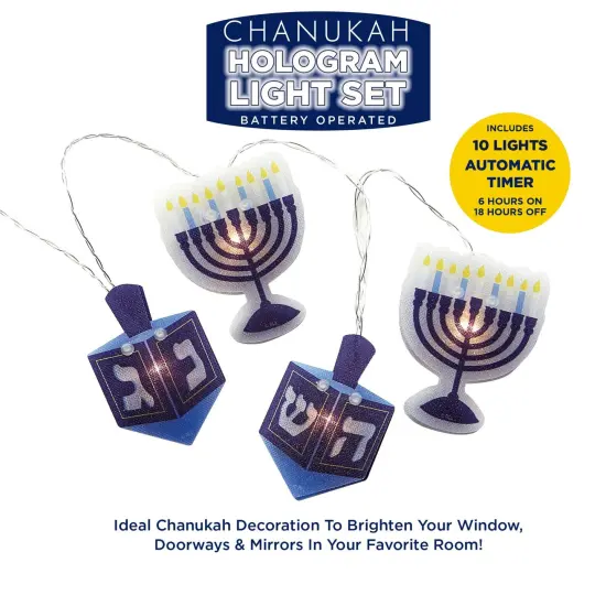 Rite Lite 10-Count Blue and White Battery Operated Hologram Hanukkah Light Set, 6ft White Wire {4}