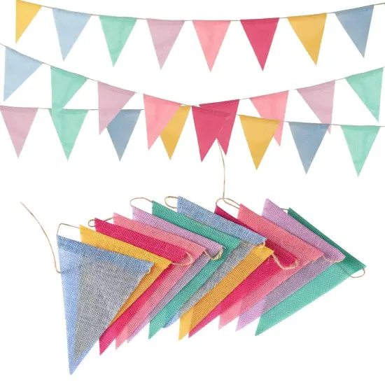 Colorful Triangle Banners for Birthdays Easter Classroom School Carnival Garland Outdoor Burlap Bunting Party Decorations 4 Strings {2}