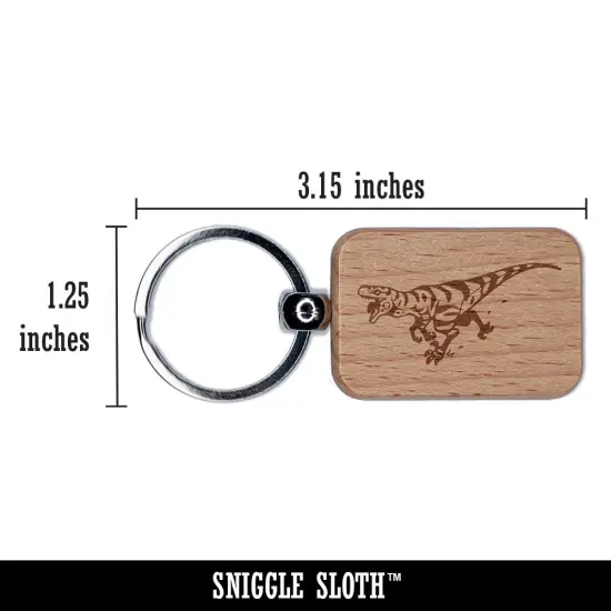 Fierce Running Velociraptor Dinosaur Engraved Wood Rectangle Keychain Tag Charm {2}