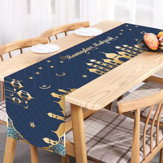 Table Runner Table Decorations - Ramadan Mosque Lantern Islamic Happy Ramadan Mubarak Party Supplies Decorations, 13.8x71 inches {6}