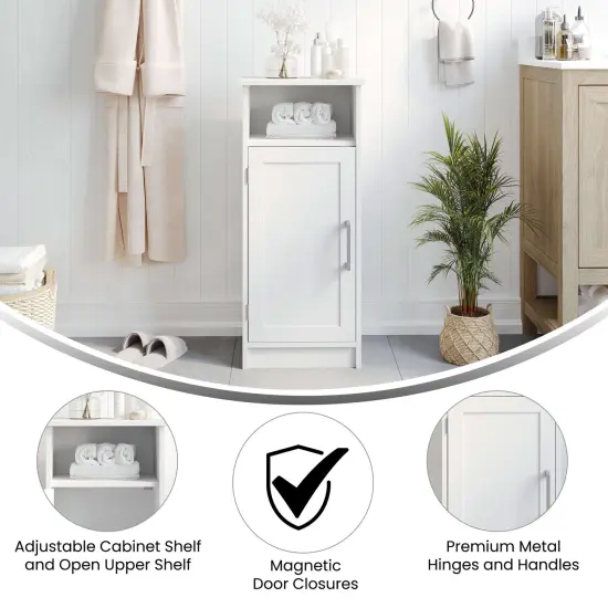 Merrick Lane Vigo Bathroom Storage Cabinet with Adjustable Cabinet Shelf, Upper Open Shelf, and Magnetic Closure Door White {2}