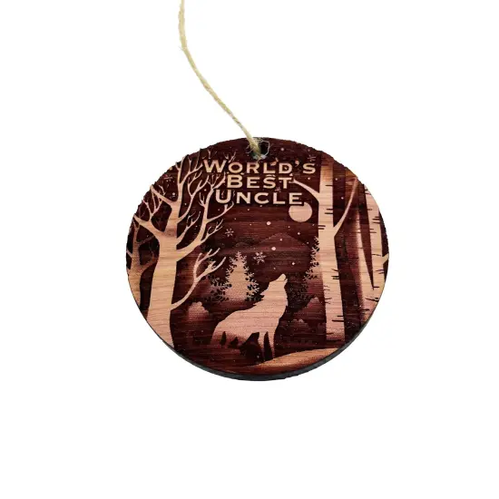 Winter Wolf Worlds Best Uncle - cedar ornament {1}