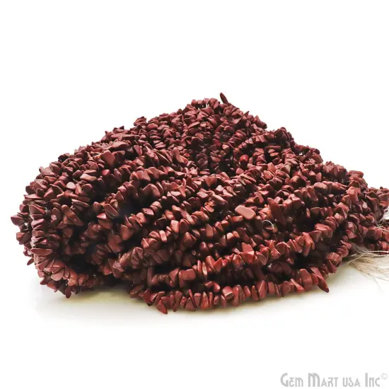 Red Jasper Chip Beads, 34 Inch, Natural Chip Strands, Drilled Strung Nugget Beads, 3-7mm, Polished, GemMartUSA (CHRJ-70001) {4}