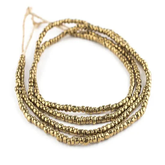 The Bead Chest Brass-Style Ghana Glass Seed Beads 4mm African 26 Inch Strand Handmade {3}