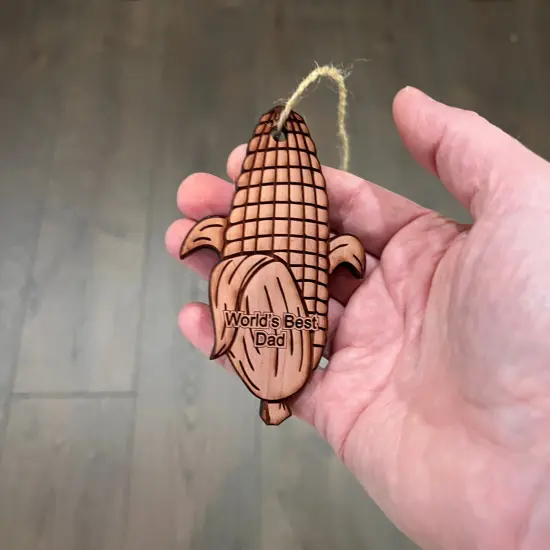 Worlds Best Dad Corn on the cob - Cedar Ornament {4}