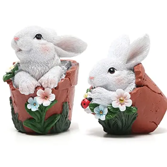 2 Pieces Easter Bunny Decorations Spring Home Decor Bunny Figurines(Spring Flower jar White Rabbit) {1}