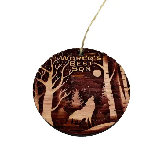 Winter Wolf Worlds Best Son - cedar ornament {1}
